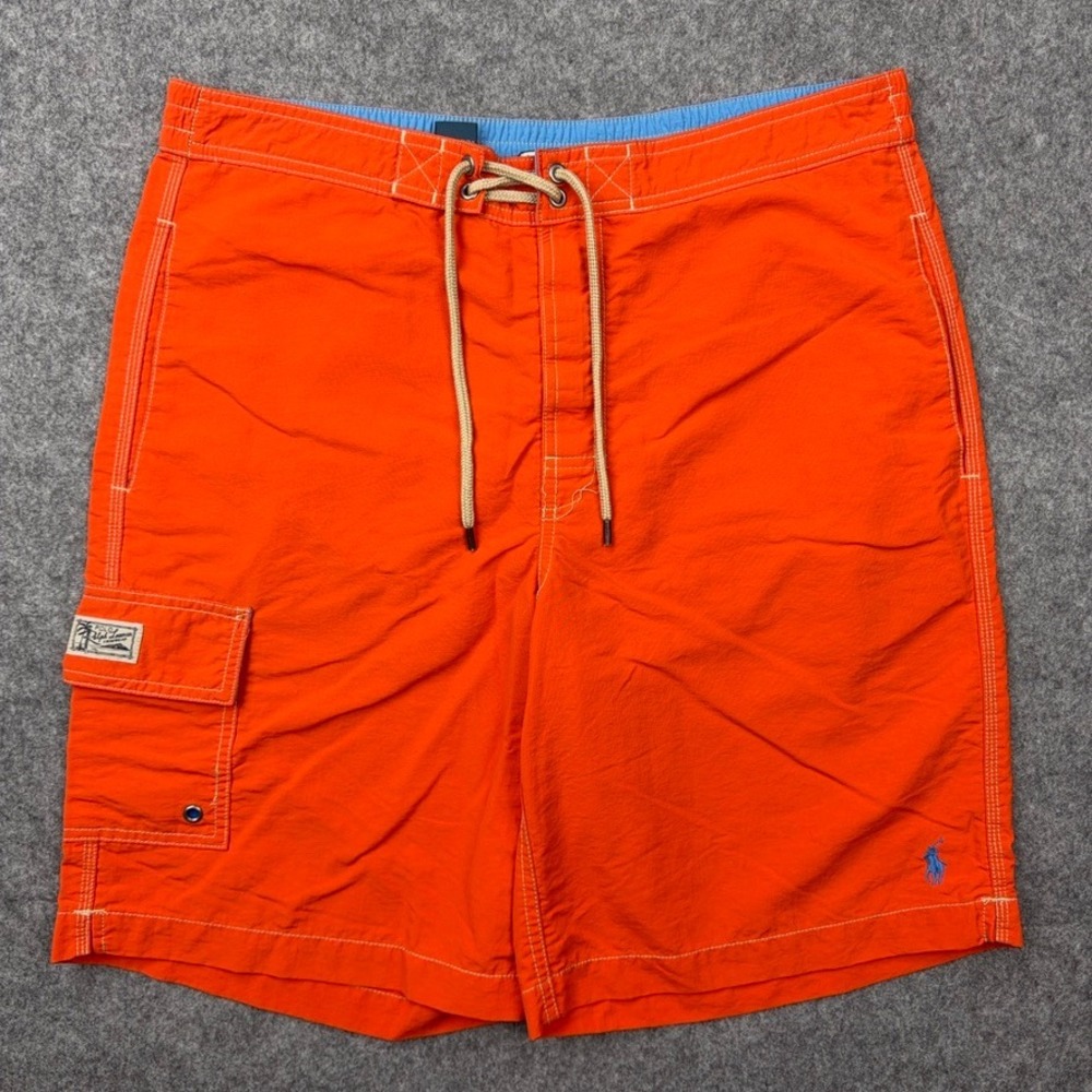 VTG Polo Ralph Lauren Swim Shorts Mens Small Orange Cargo‎ Pocket Beach Summer